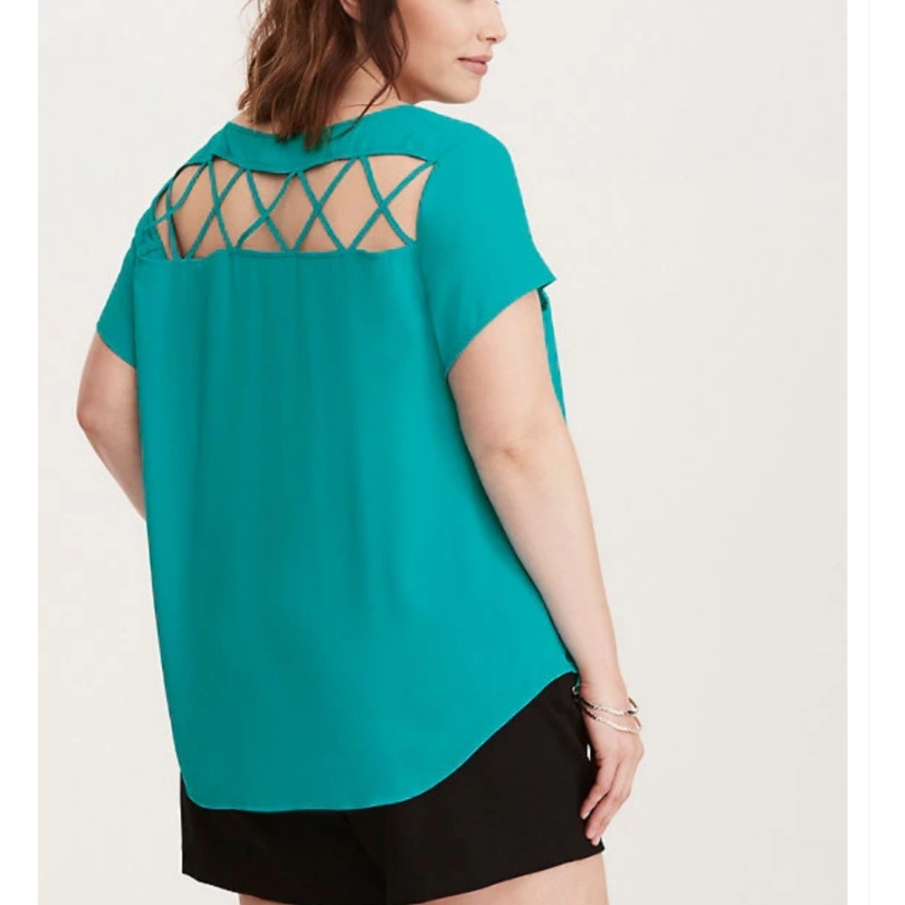 3x Torrid Teal/Aqua Georgette Cage Cutout Blouse